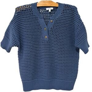 Haven | Sweater Open Knit Short Sleeve Blue Talbots Cotton Pullover- Size Small